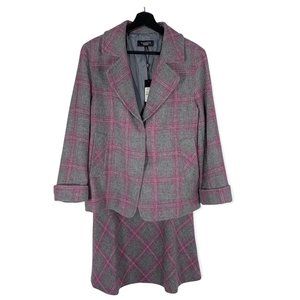 NWT Talbots Grey Wool Blend Plaid Blazer Skirt Set Size 12